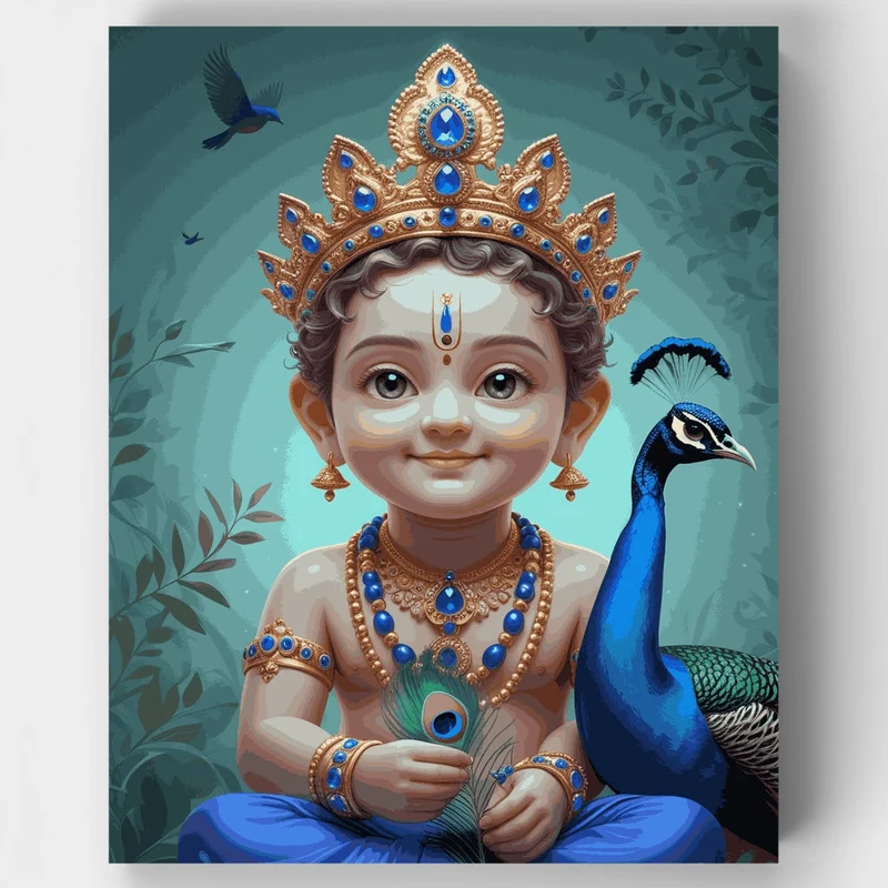 Baby Krishna with Peacock - Paint by Numbers Kit