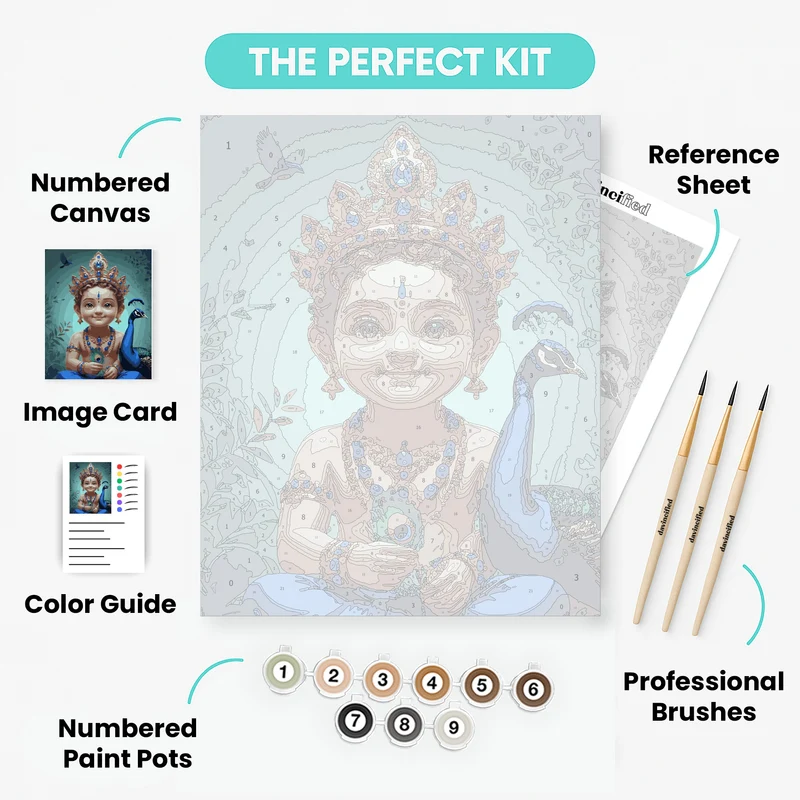 Baby Krishna with Peacock - Paint by Numbers Kit