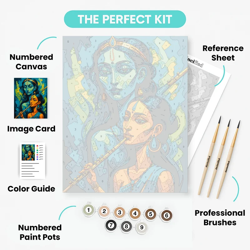 Divine Radha Krishna with Flute - Paint by Numbers Kit