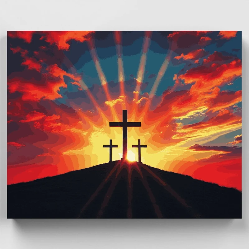 Three Crosses at Sunset - Paint by Numbers Kit