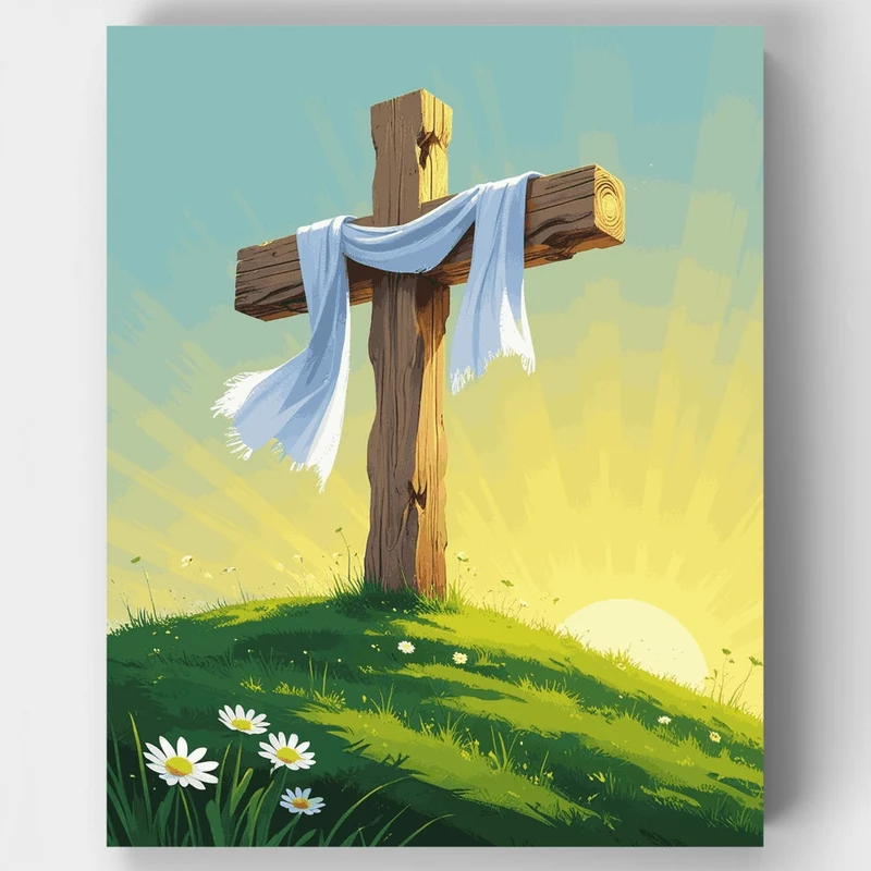 Easter Cross on Hill - Paint by Numbers Kit