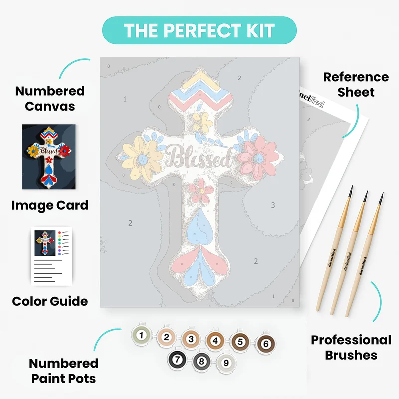 Blessed Cross with Colorful Flowers - Paint by Numbers Kit