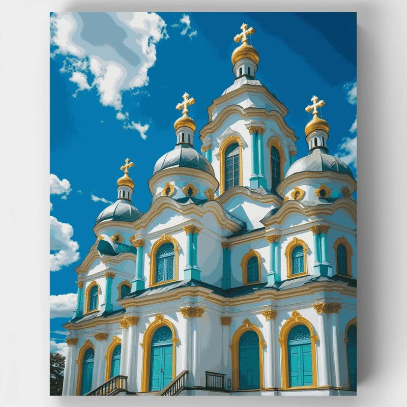 Orthodox Cathedral with Turquoise Accents - Paint by Numbers Kit