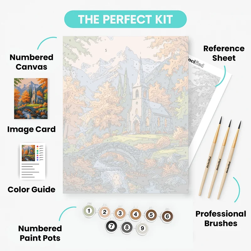 Mountain Church in Autumn - Paint by Numbers Kit