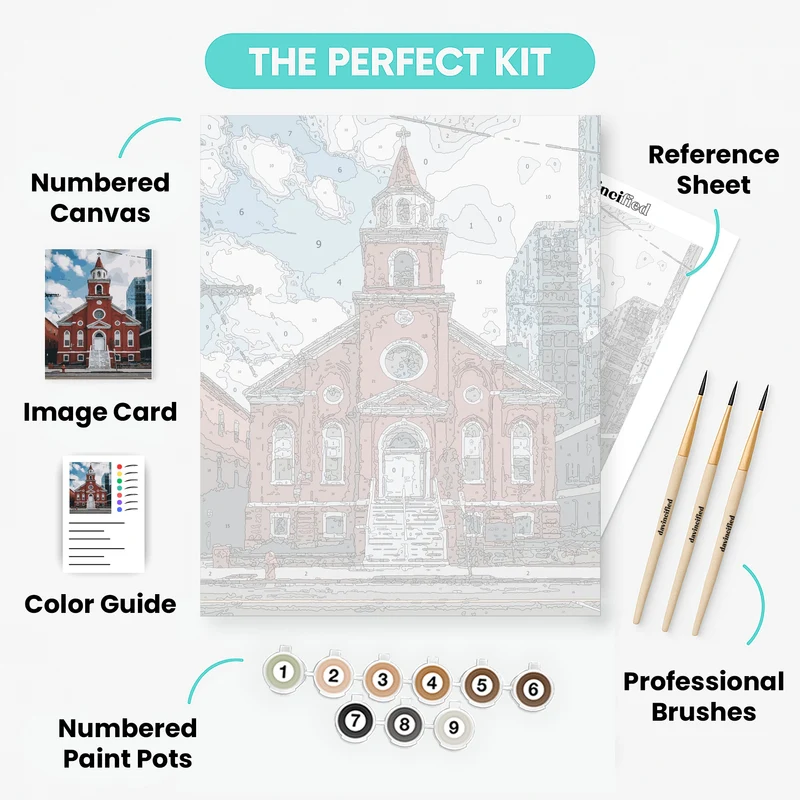 Red Brick Church with Steeple - Paint by Numbers Kit
