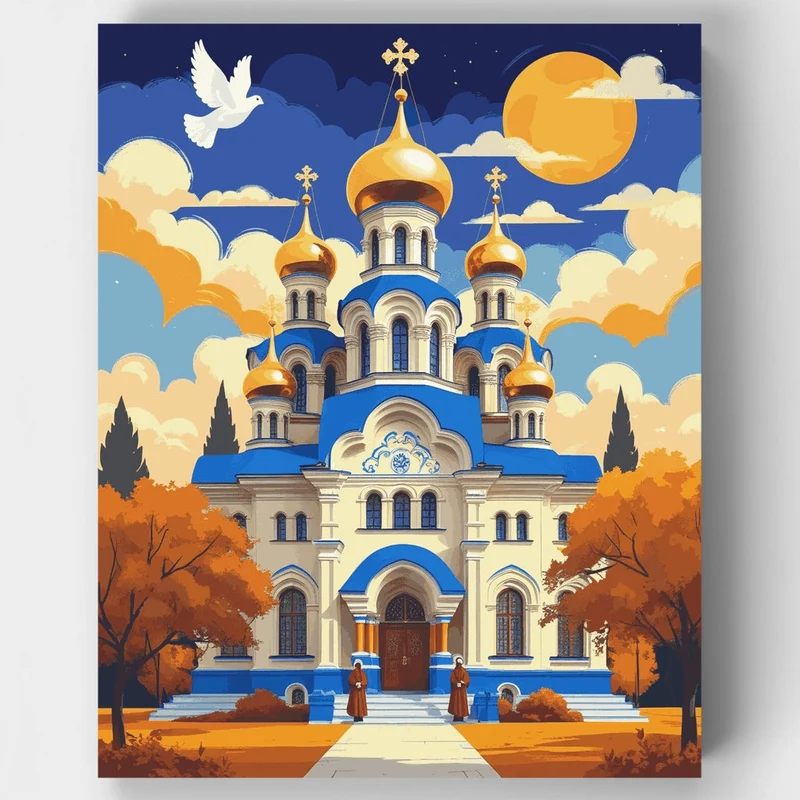 Orthodox Cathedral with Golden Domes - Paint by Numbers Kit