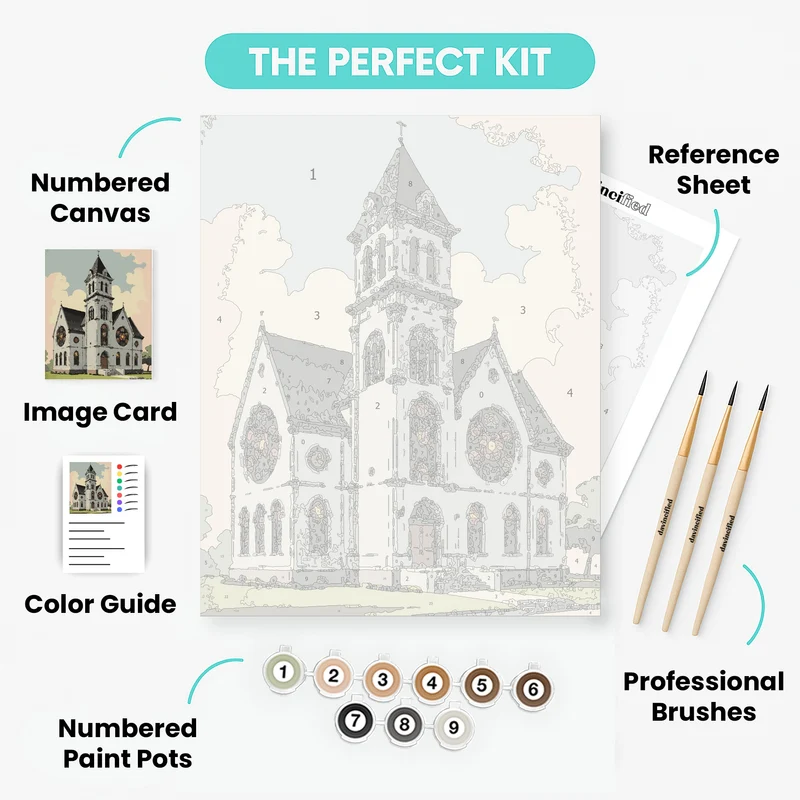Gothic Church with Stained Glass - Paint by Numbers Kit