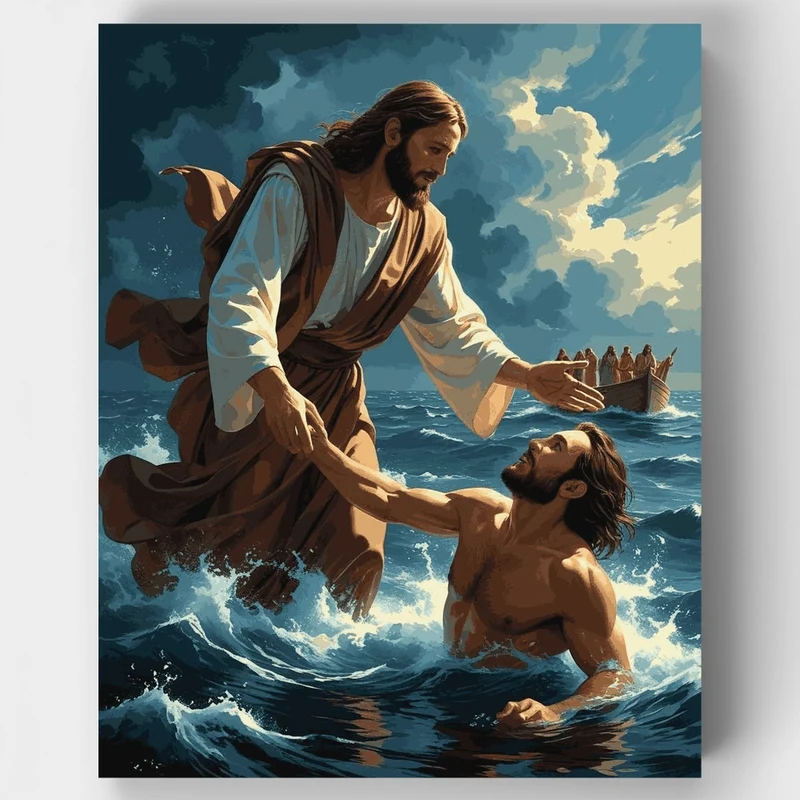 Jesus Saving Peter from the Sea - Paint by Numbers Kit