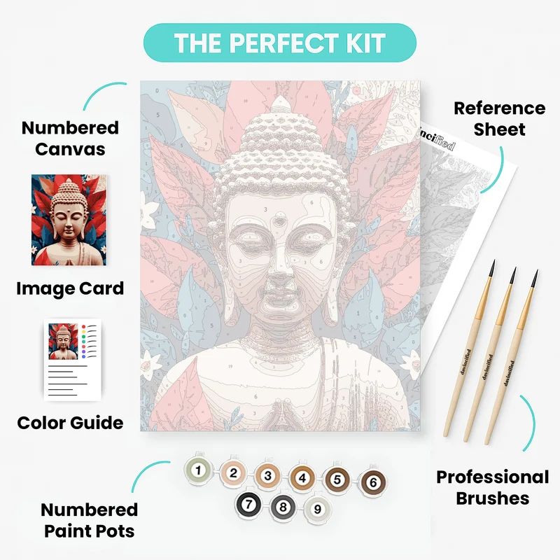 Serene Buddha with Red Leaves - Paint by Numbers Kit