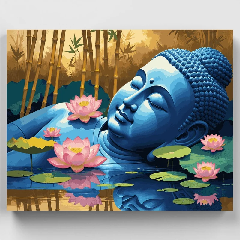 Blue Buddha with Lotus Flowers - Paint by Numbers Kit