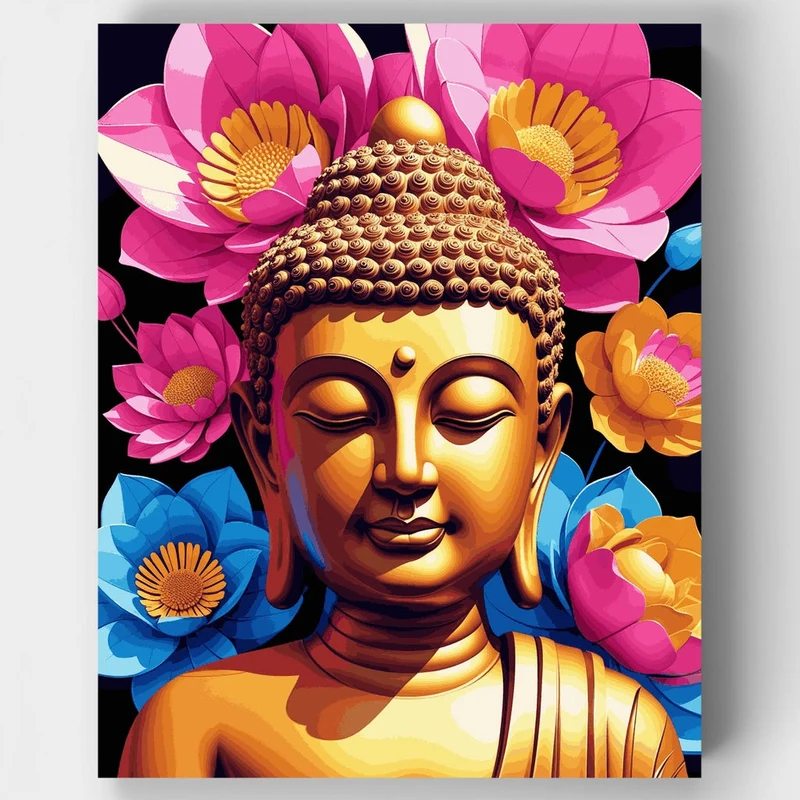 Golden Buddha with Lotus Flowers - Paint by Numbers Kit