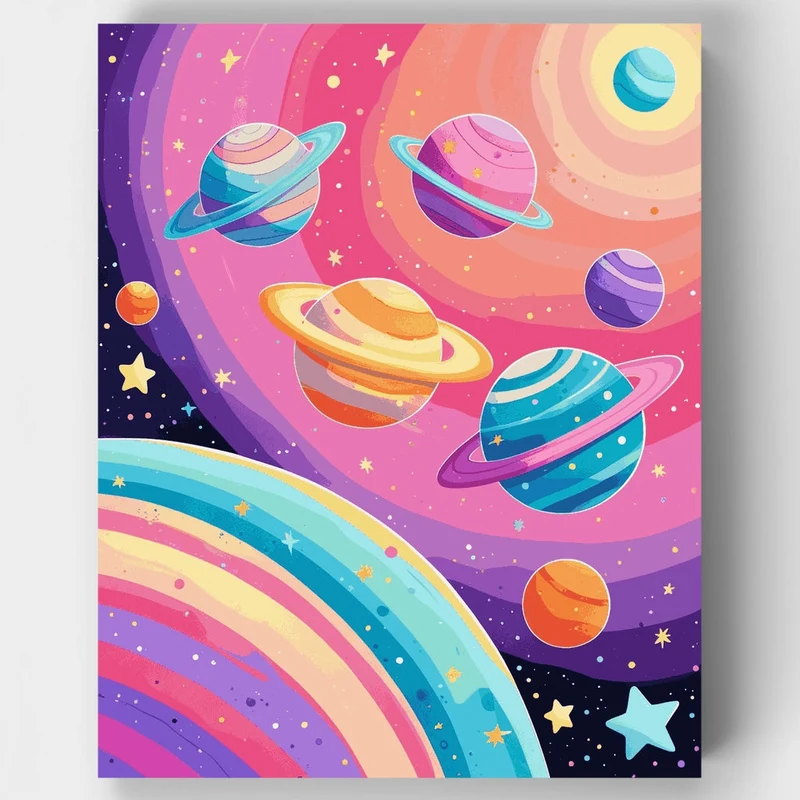 Colorful Cosmic Planets - Paint by Numbers Kit