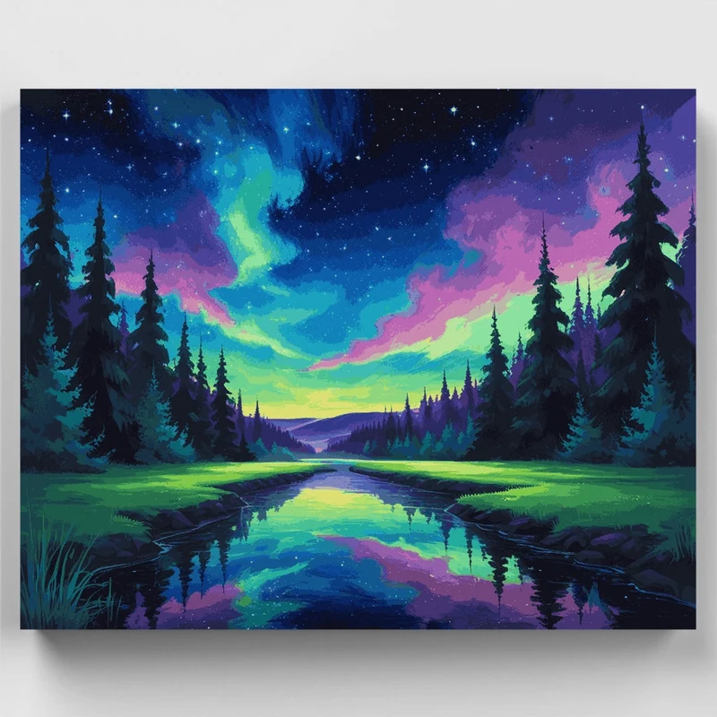 Northern Lights Forest - Paint by Numbers Kit