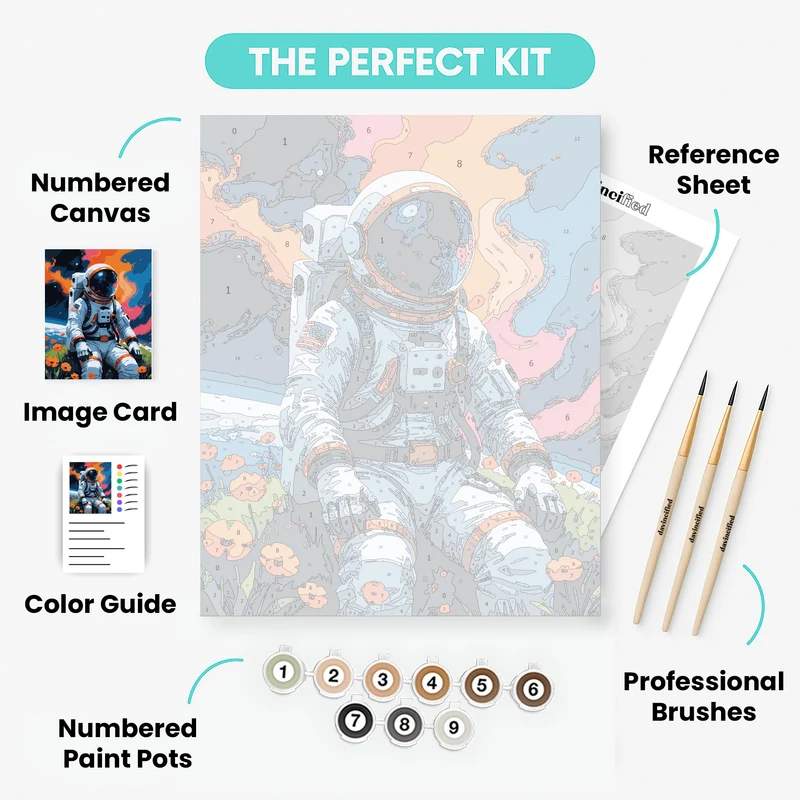 Cosmic Astronaut in Poppy Field - Paint by Numbers Kit