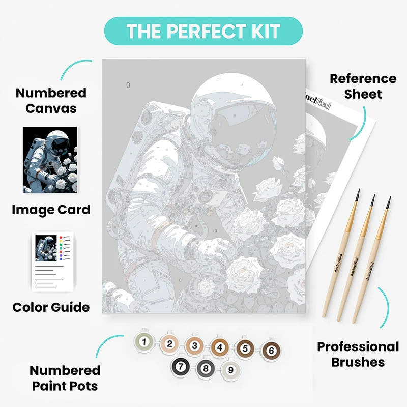 Astronaut with White Roses - Paint by Numbers Kit