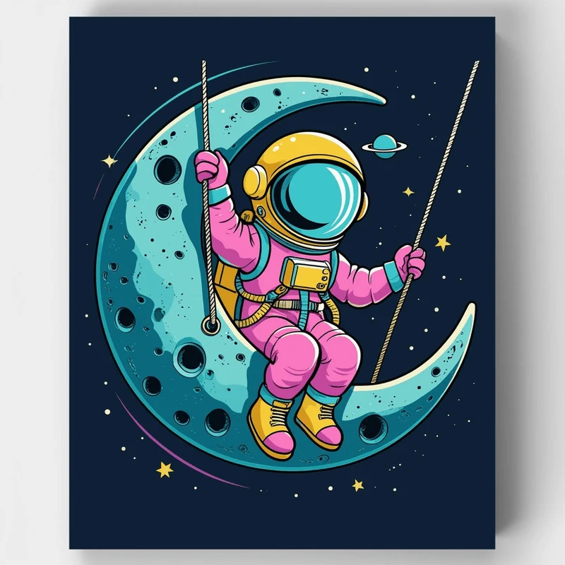 Astronaut on Crescent Moon - Paint by Numbers Kit