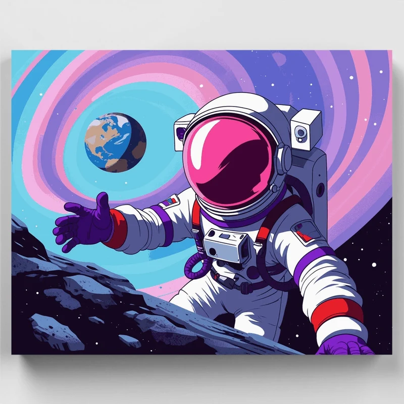 Cosmic Astronaut Reaching Earth - Paint by Numbers Kit
