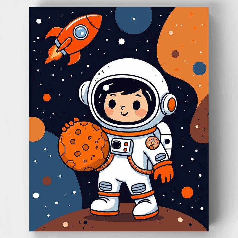 Cute Astronaut in Space - Paint by Numbers Kit