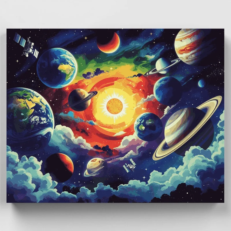 Vibrant Cosmic Solar System - Paint by Numbers Kit