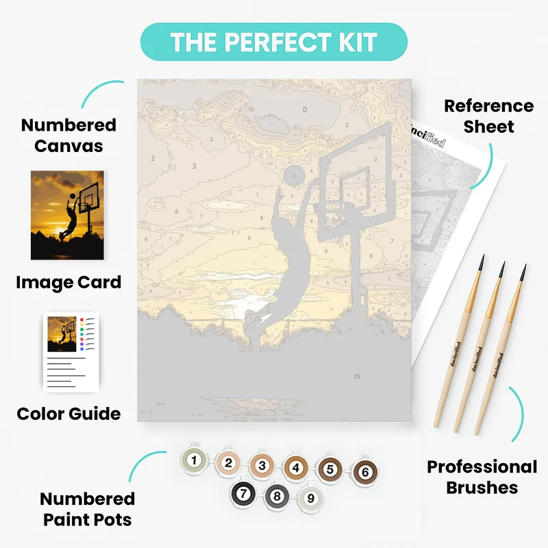 Sunset Basketball Silhouette - Paint by Numbers Kit