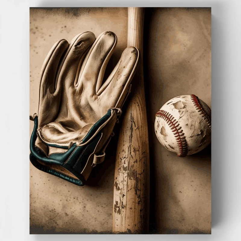 Vintage Baseball Equipment - Paint by Numbers Kit