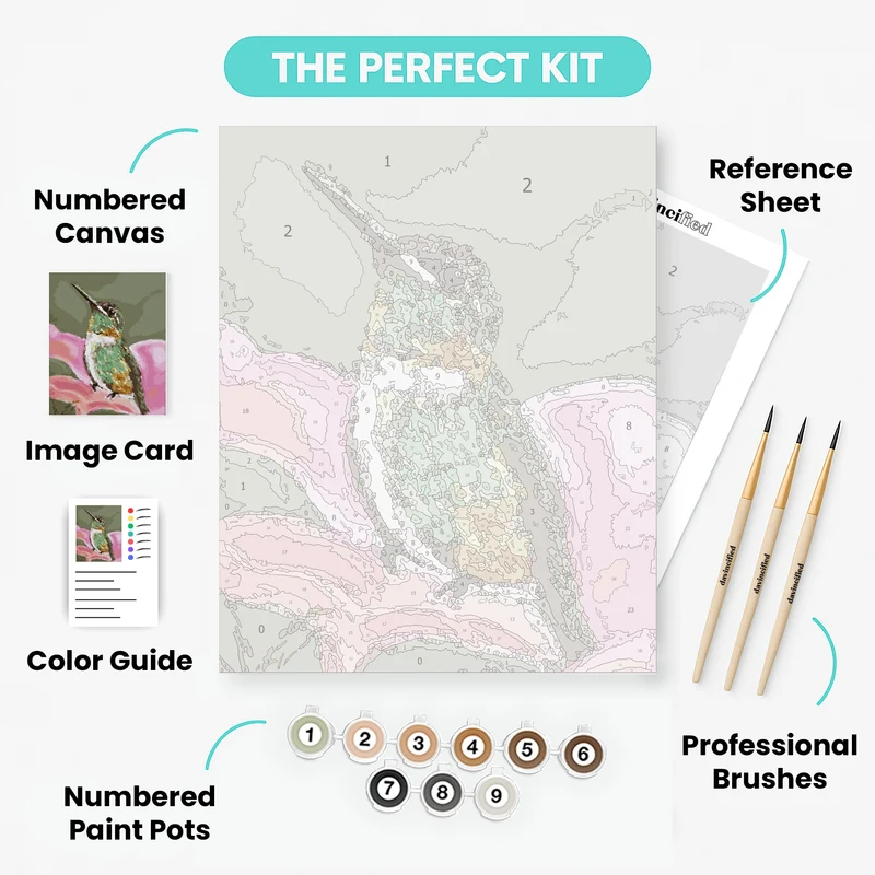 Hummingbird on Pink Flower - Paint by Numbers Kit