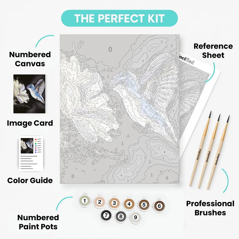 Blue Hummingbird with White Flower - Paint by Numbers Kit