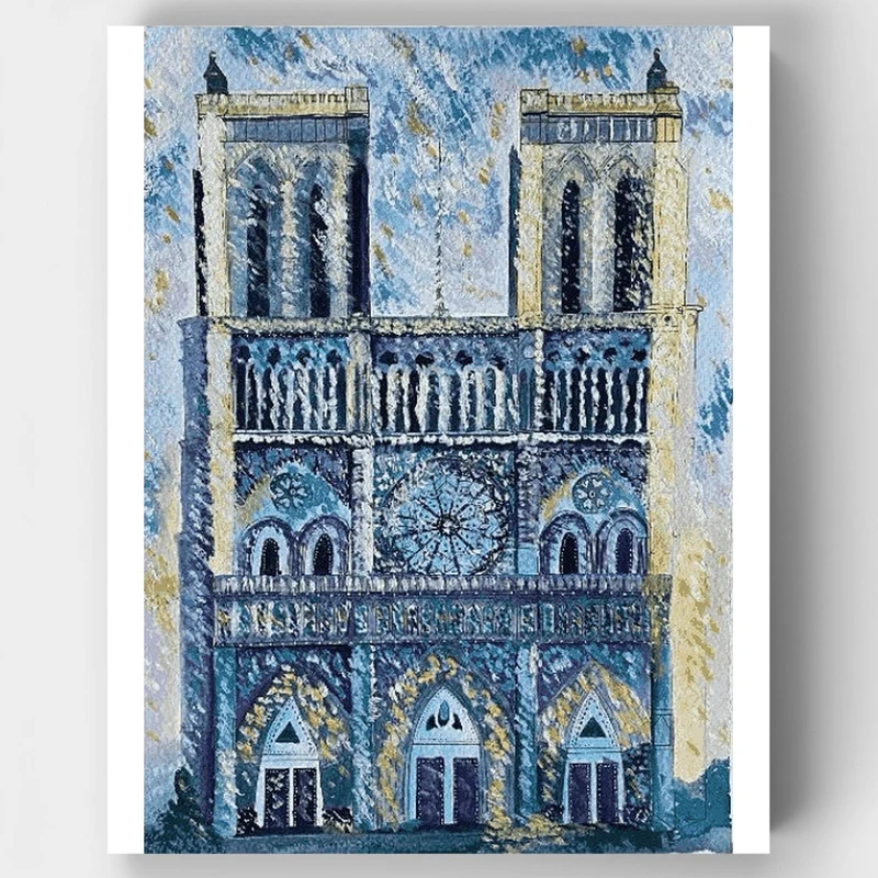 Notre Dame Cathedral in Blue - Paint by Numbers Kit