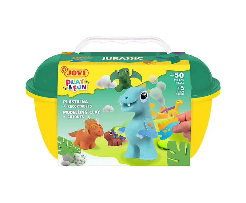 JOVI Play&Fun натурален пластилин в куфарче Jurassic – комплект с аксесоари