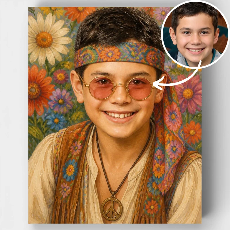 Retro Peace Flower Child - Custom Paint by Numbers Kit