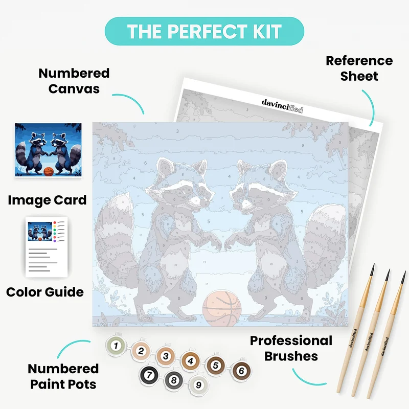 Raccoon Basketball Buddies - Paint by Numbers Kit