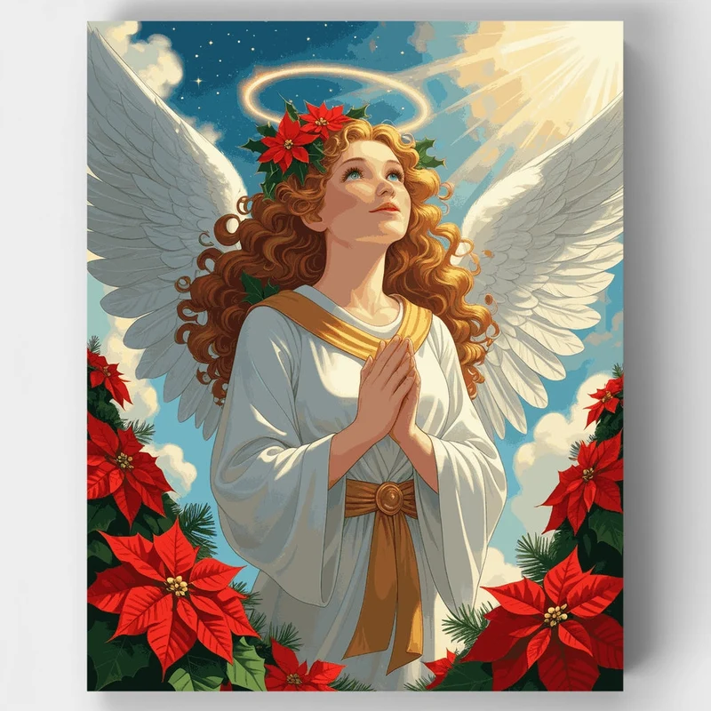 Christmas Angel with Poinsettias - Paint by Numbers Kit
