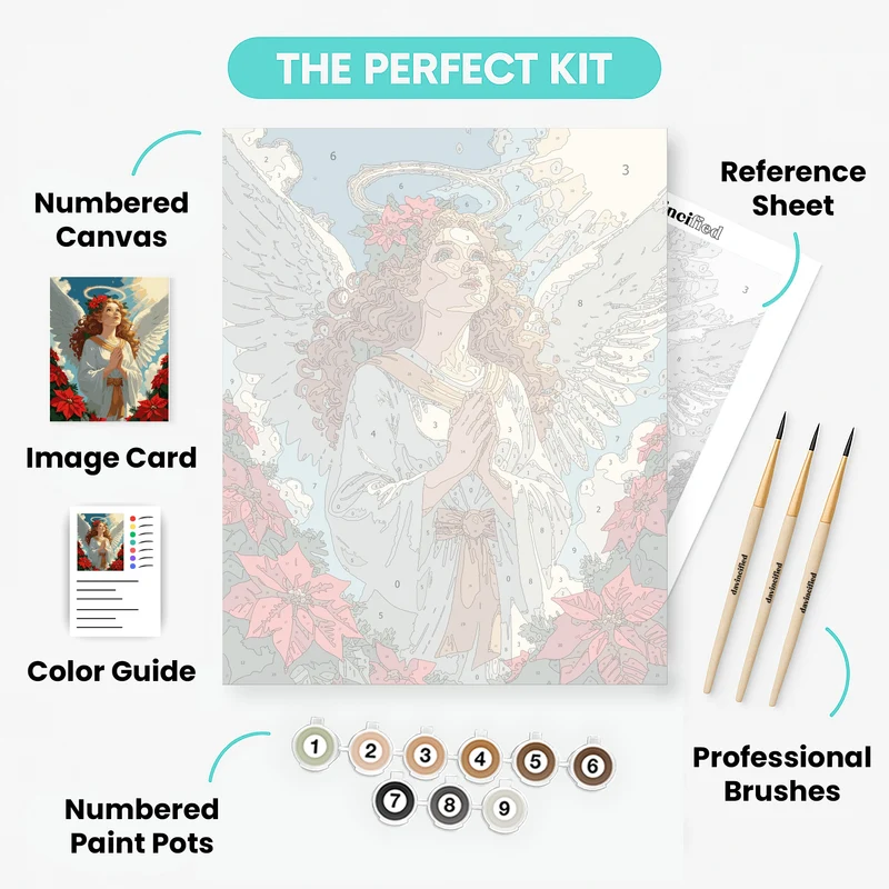 Christmas Angel with Poinsettias - Paint by Numbers Kit