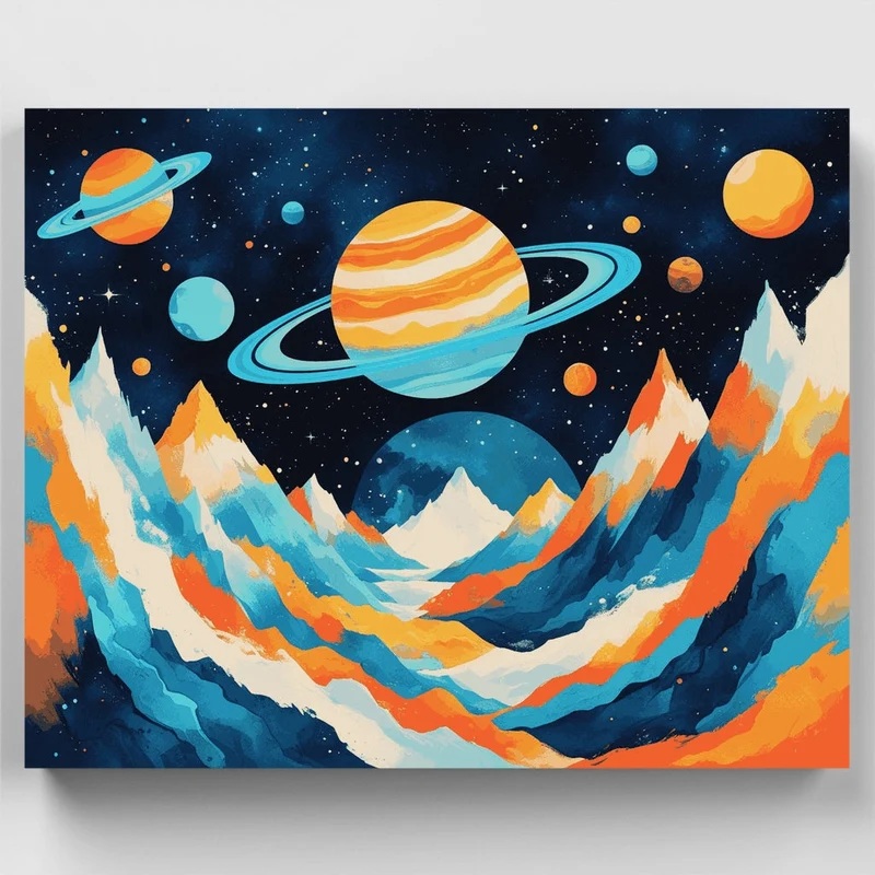 Cosmic Planets and Mountains - Paint by Numbers Kit