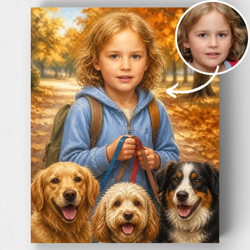 Dog Walker in Autumn Park - Custom Paint by Numbers Kit