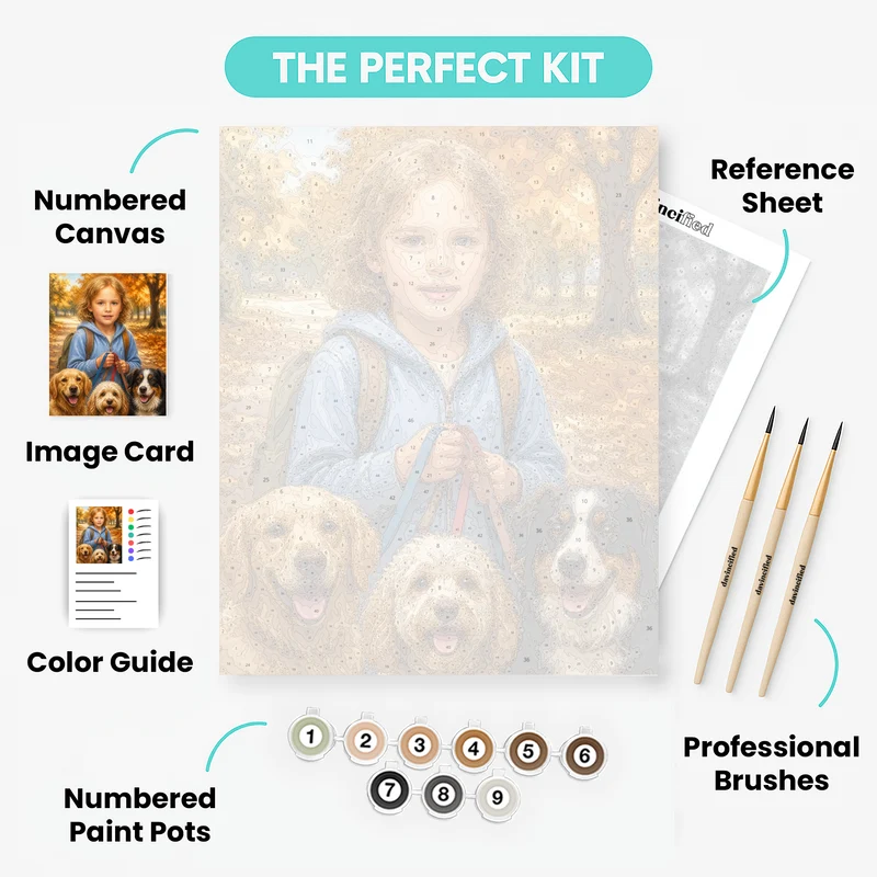 Dog Walker in Autumn Park - Custom Paint by Numbers Kit