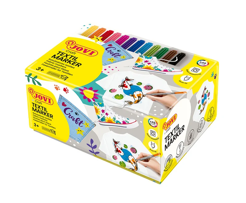 Flomasteri za tekstil JOVI Jovidecor Textil s kist vrhom – 48 kom / 12 boja