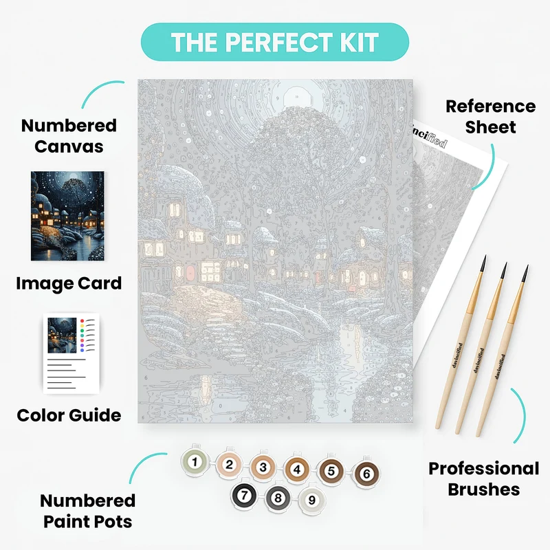 Moonlit Winter Village - Paint by Numbers Kit