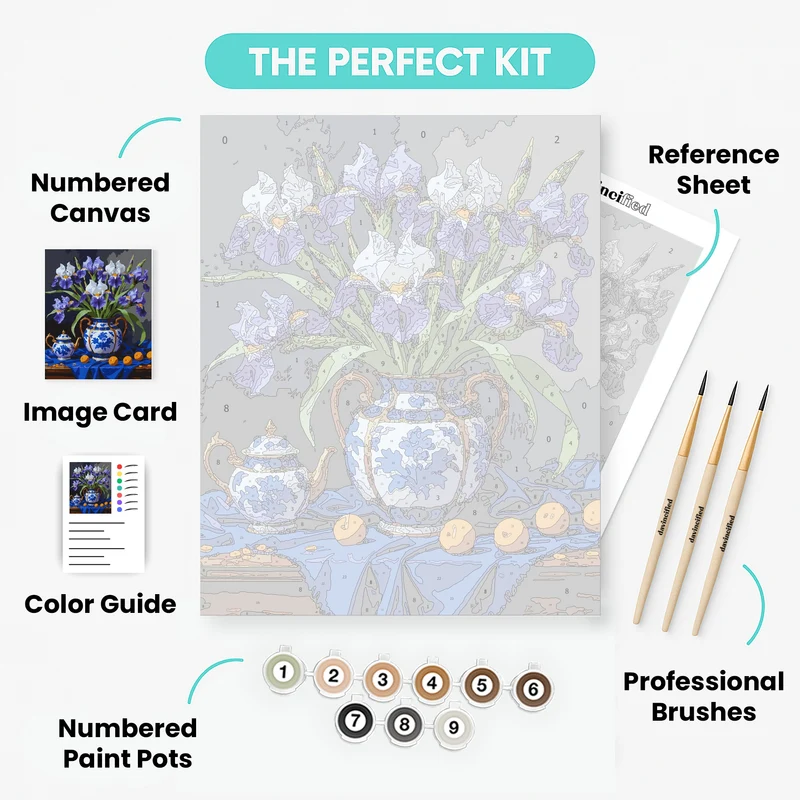Blue Iris and Porcelain - Paint by Numbers Kit