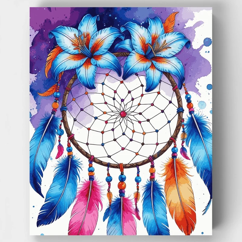 Mystical Dream Catcher with Blue Lilies - Paint by Numbers Kit