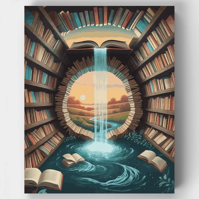 Magical Library Waterfall - Paint by Numbers Kit