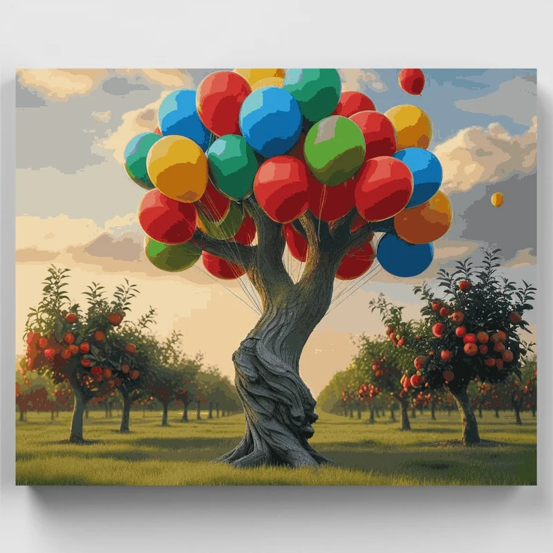 Balloon Tree in Apple Orchard - Paint by Numbers Kit