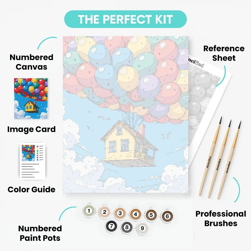 Flying House with Colorful Balloons - Paint by Numbers Kit