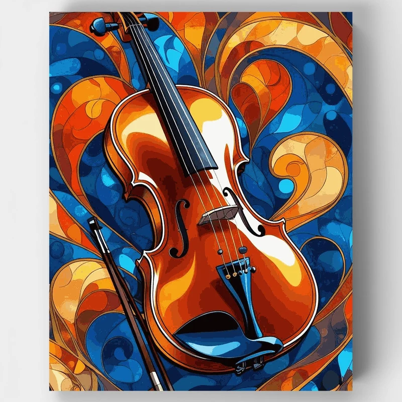 Melodic Violin in Blue and Orange Swirls - Paint by Numbers Kit