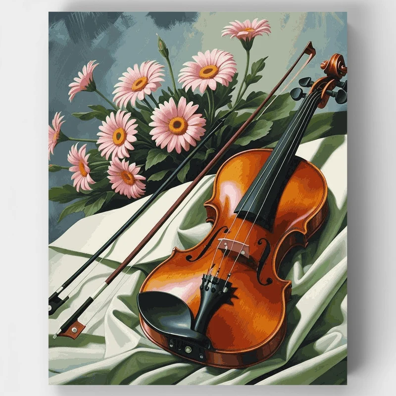 Violin and Pink Daisies - Paint by Numbers Kit