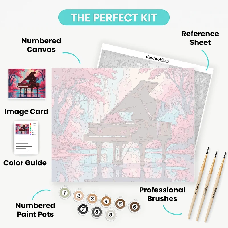 Enchanted Piano in Cherry Blossom Forest - Paint by Numbers Kit