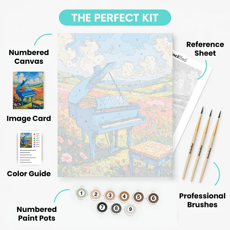 Blue Piano in Wildflower Field - Paint by Numbers Kit