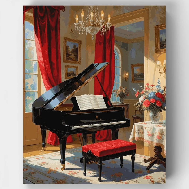 Grand Piano in Victorian Parlor - Paint by Numbers Kit