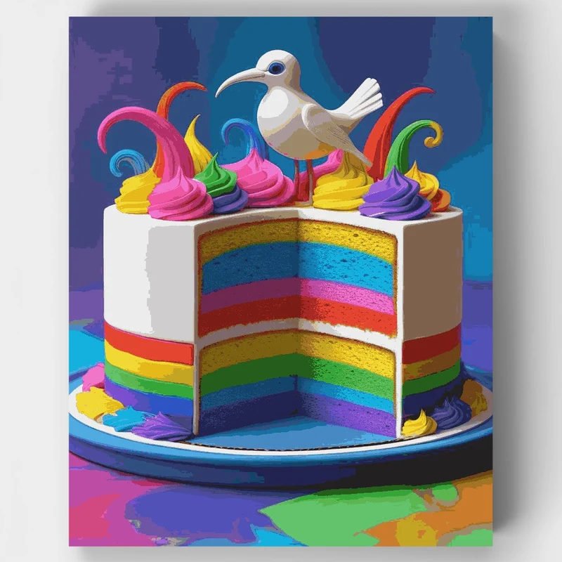 Rainbow Layer Cake with White Bird - Paint by Numbers Kit