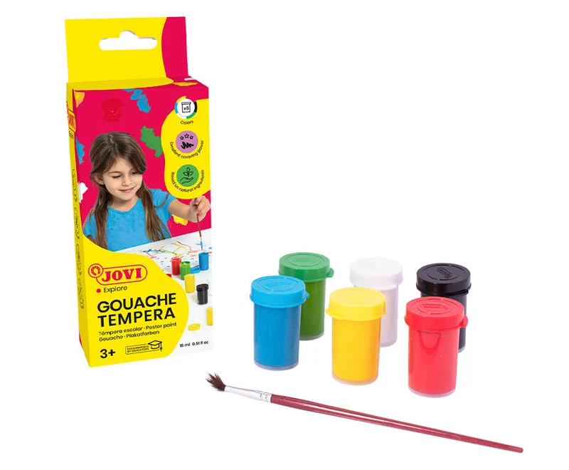 Colori a tempera JOVI Premium 6 x 15 ml con pennello